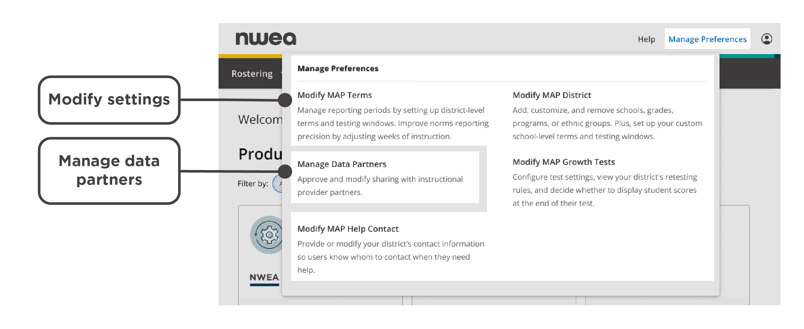 You’ll be able to modify settings and manage data partners.